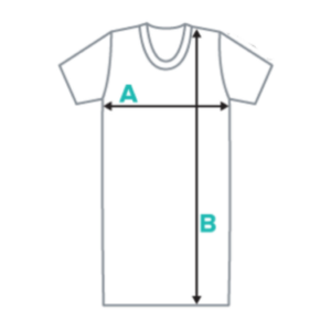measurements for T-shirt dress showing chest width and length